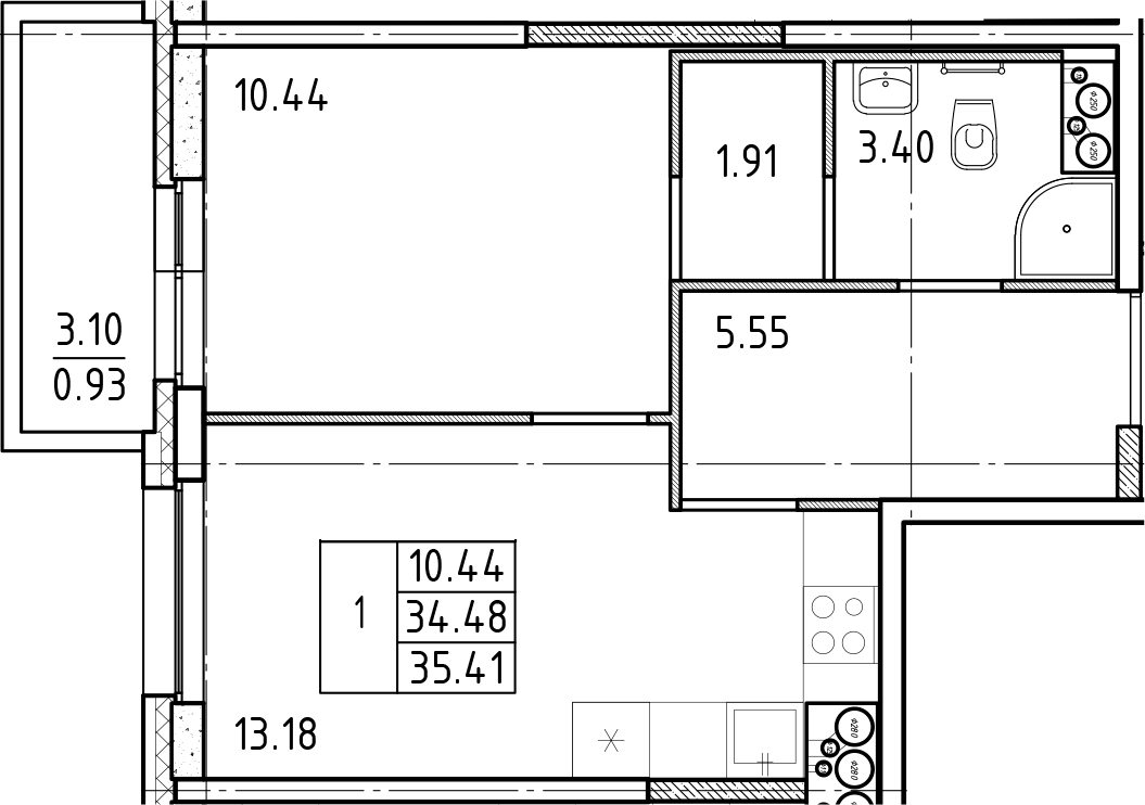 1-комнатная квартира 34.7 м², 14/25 эт., ЖК «FRIENDS»