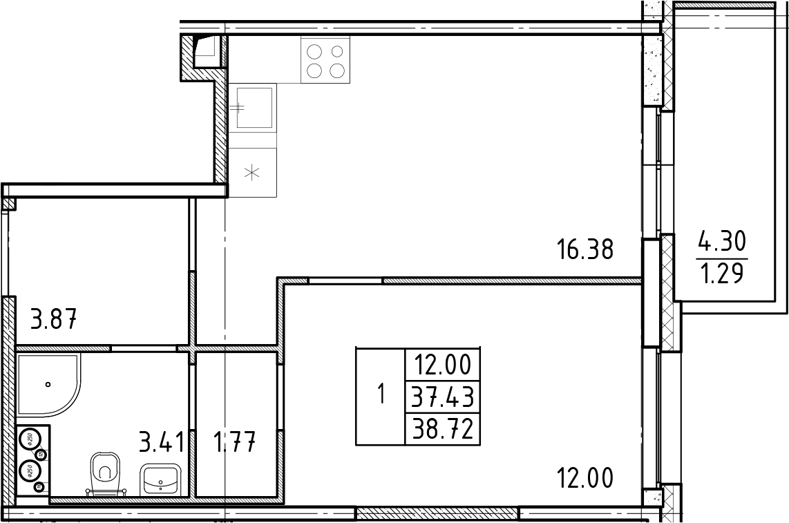 1-комнатная квартира 38.1 м², 18/25 эт., ЖК «FRIENDS»