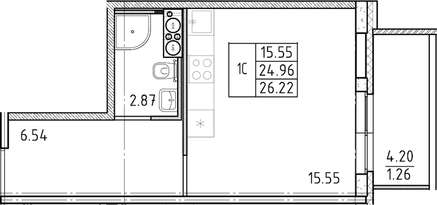 Квартира студия 25.7 м², 22/25 эт., ЖК «FRIENDS»