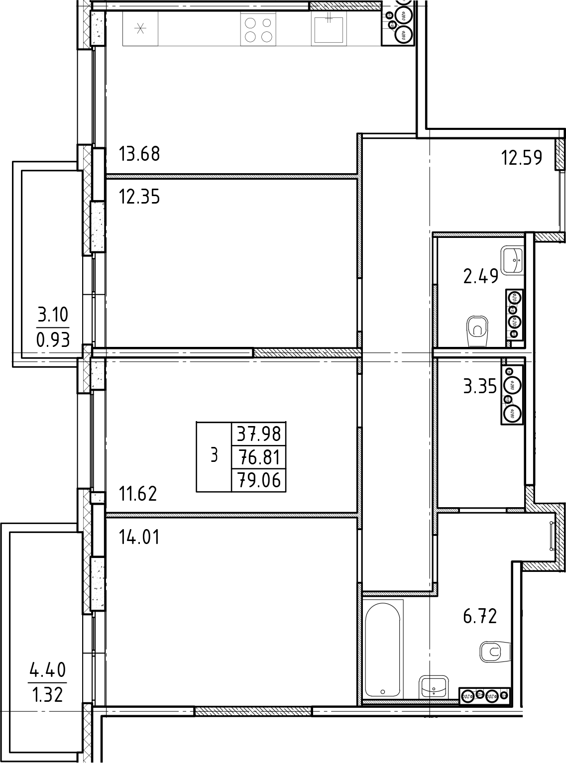 3-комнатная квартира 78 м², 22/25 эт., ЖК «FRIENDS»