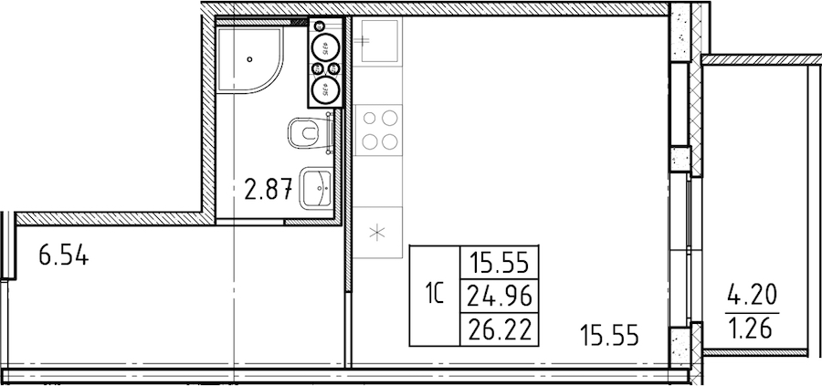 Квартира студия 26.22 м², 25/25 эт., ЖК «FRIENDS»