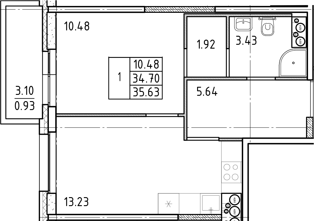 1-комнатная квартира 34.9 м², 25/25 эт., ЖК «FRIENDS»