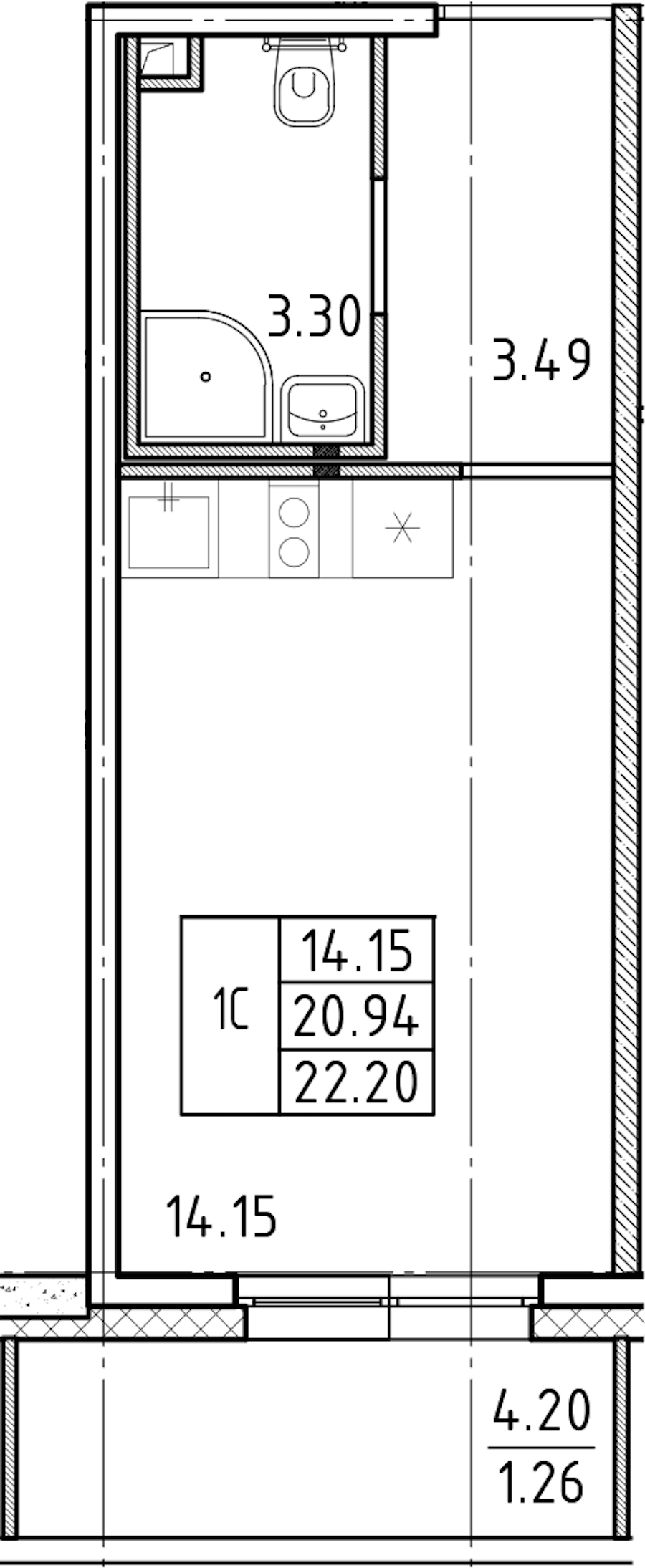 Квартира студия 22.2 м², 2/25 эт., ЖК «FRIENDS»