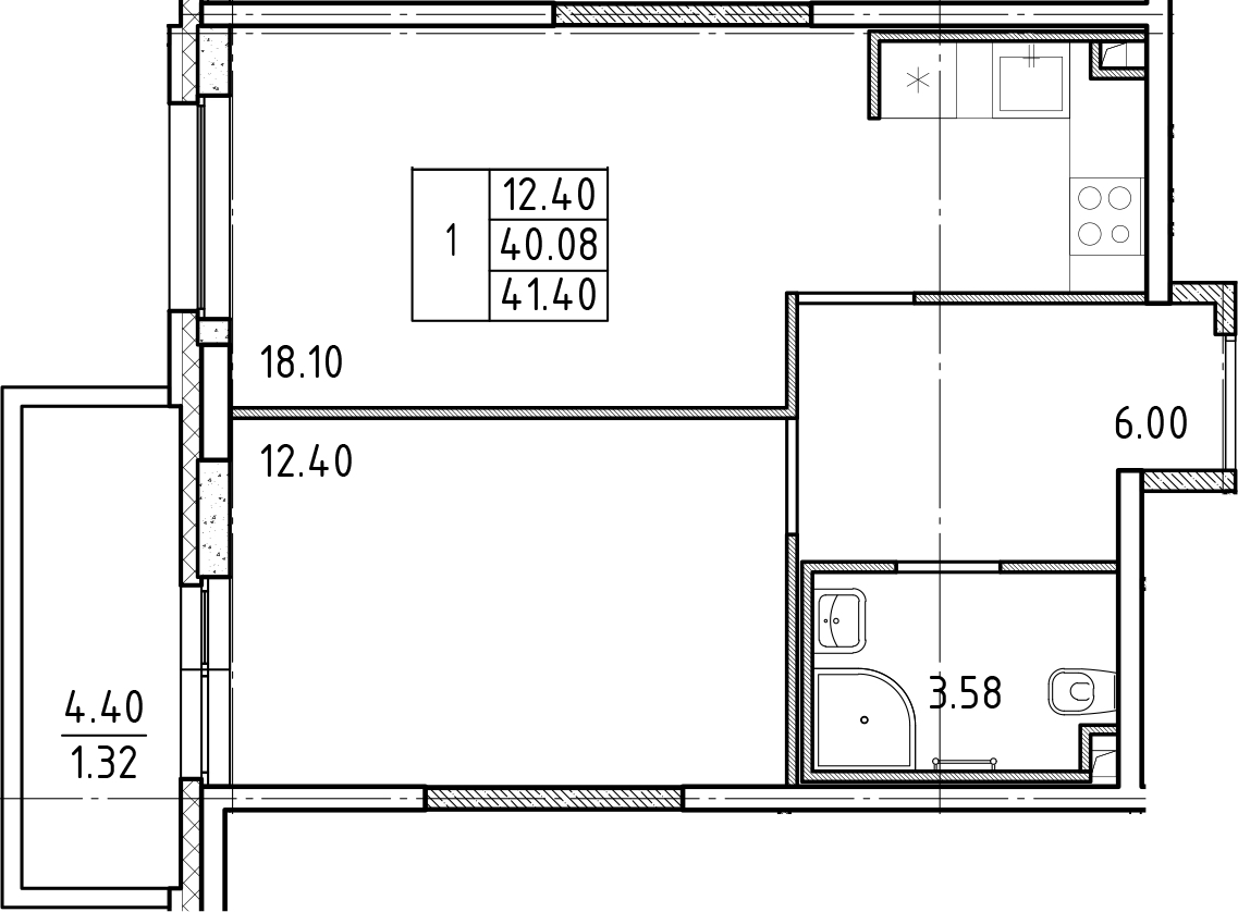 1-комнатная квартира 40.7 м², 2/25 эт., ЖК «FRIENDS»