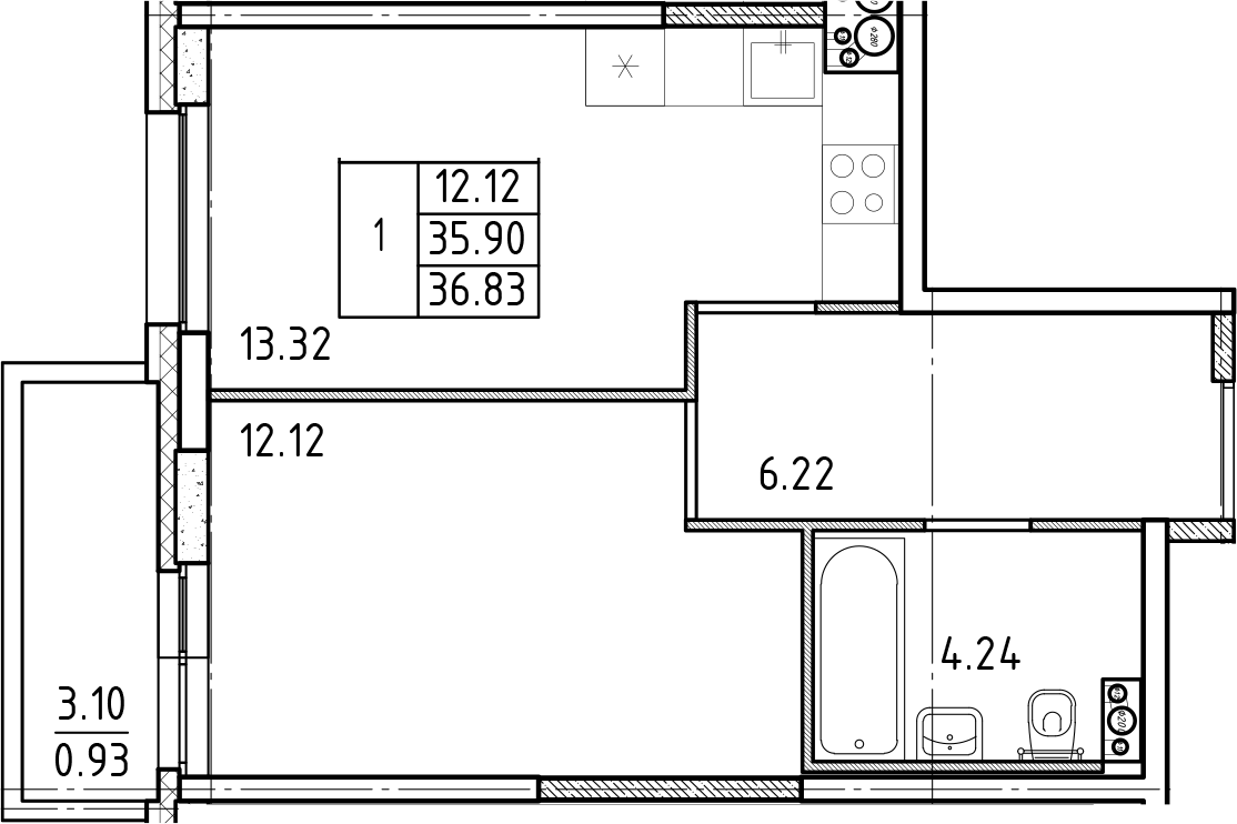1-комнатная квартира 36.1 м², 8/25 эт., ЖК «FRIENDS»