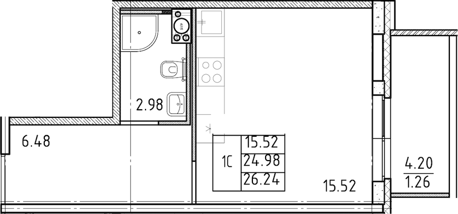 Квартира студия 26.24 м², 9/25 эт., ЖК «FRIENDS»