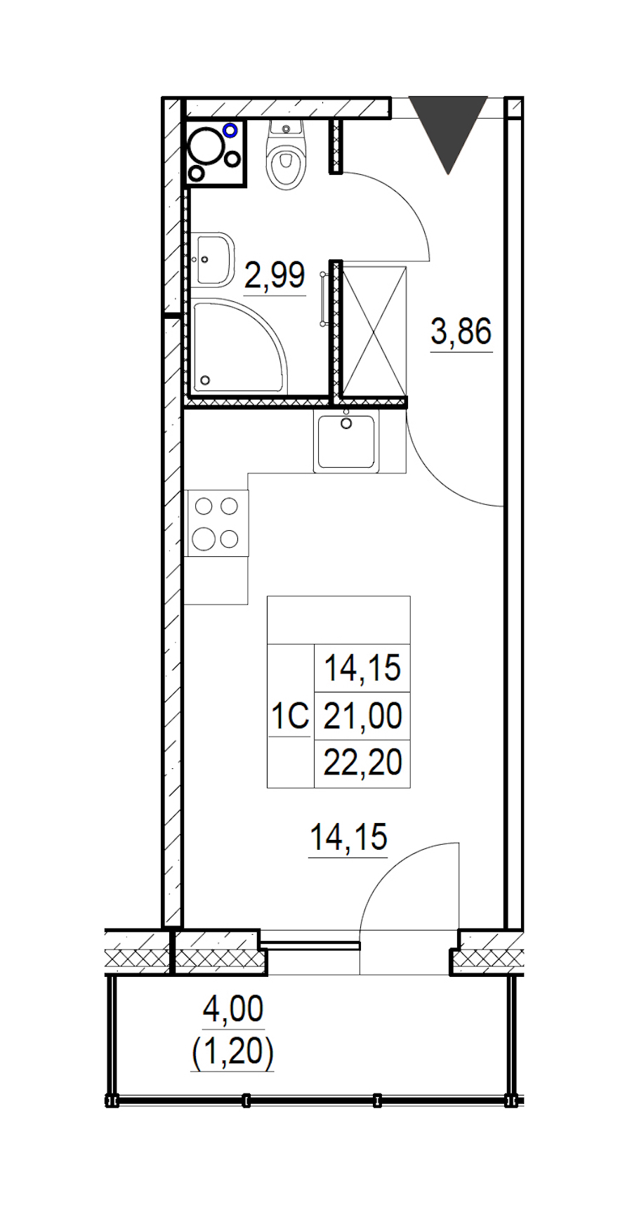 Квартира студия 22.2 м², 5/25 эт., ЖК «FRIENDS»