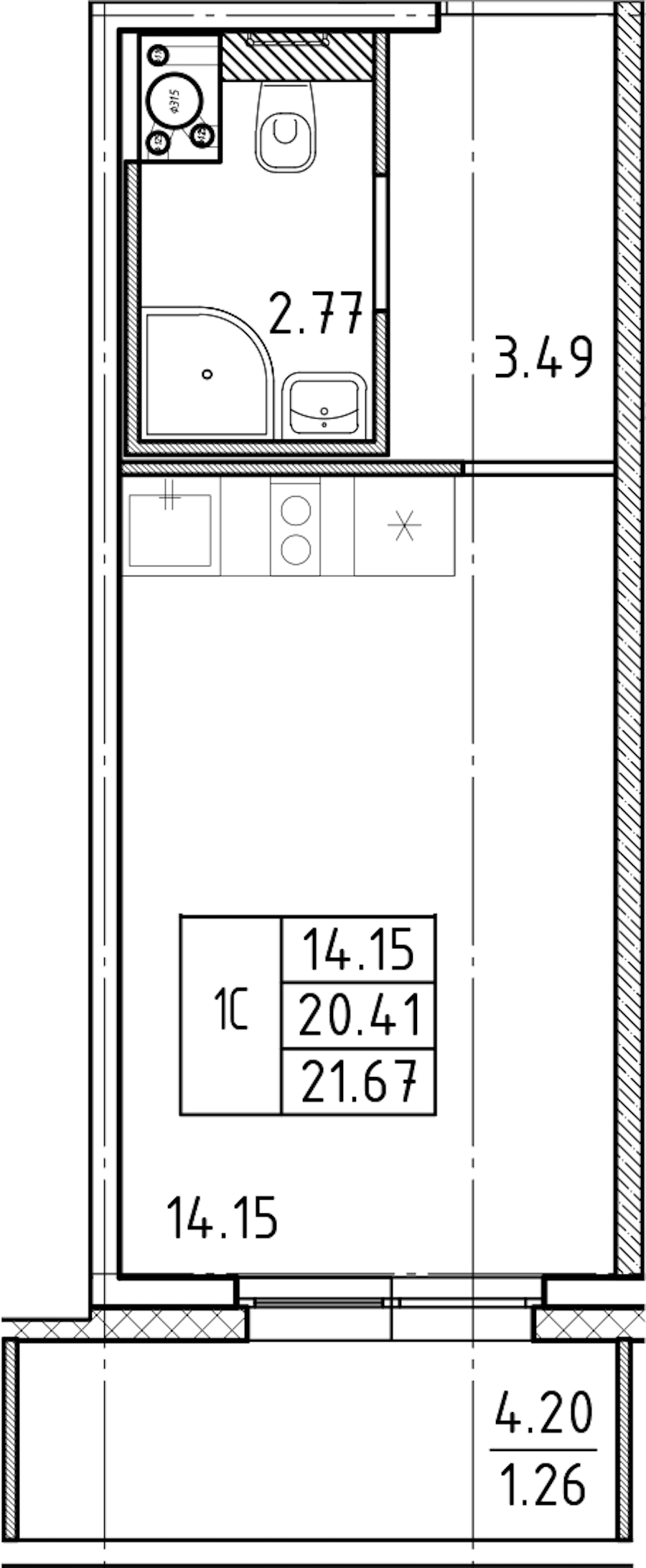 Квартира студия 21.67 м², 3/25 эт., ЖК «FRIENDS»