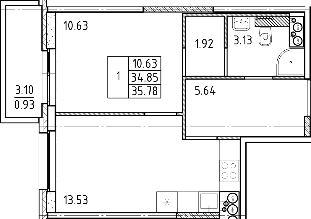 1-комнатная квартира 35.78 м², 22/25 эт., ЖК «FRIENDS»
