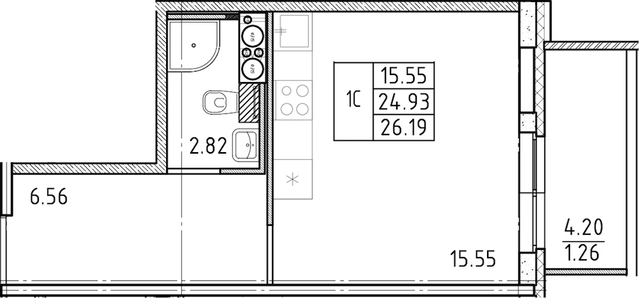Квартира студия 26.19 м², 25/25 эт., ЖК «FRIENDS»