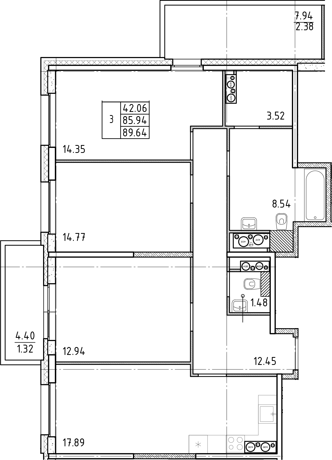 3-комнатная квартира 89.64 м², 25/25 эт., ЖК «FRIENDS»