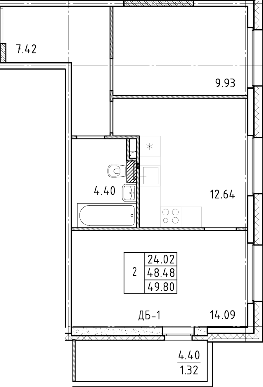 2-комнатная квартира 48.9 м², 2/25 эт., ЖК «FRIENDS»