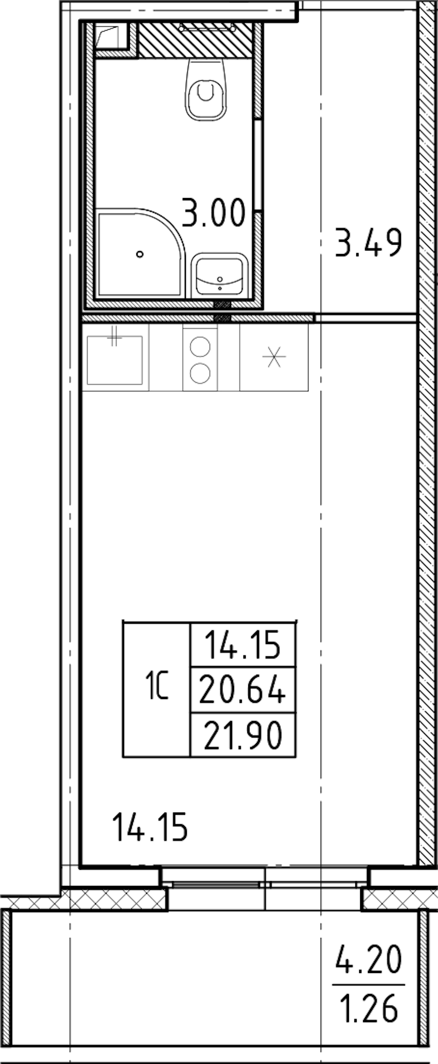 Квартира студия 21.9 м², 2/25 эт., ЖК «FRIENDS»