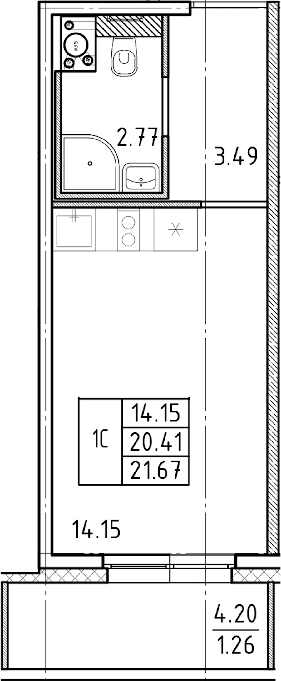 Квартира студия 21.67 м², 6/25 эт., ЖК «FRIENDS»