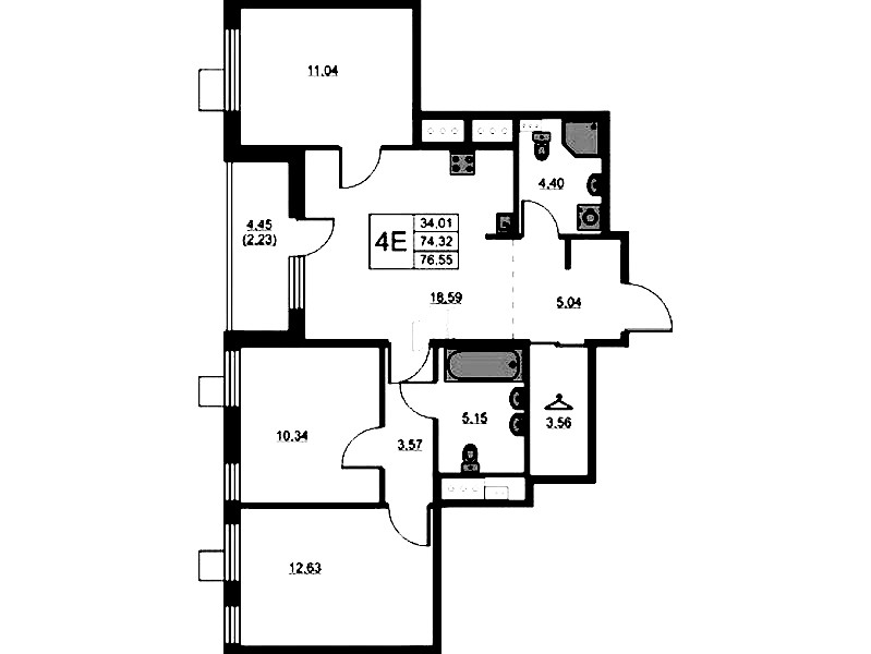 3-комнатная квартира 76.55 м², 4/13 эт., ЖК «RESPECT»