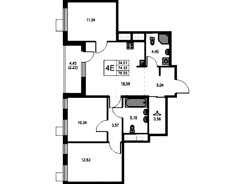 3-комнатная квартира 76.55 м², 6/13 эт., ЖК «RESPECT»