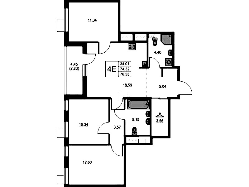 3-комнатная квартира 76.55 м², 6/13 эт., ЖК «RESPECT»
