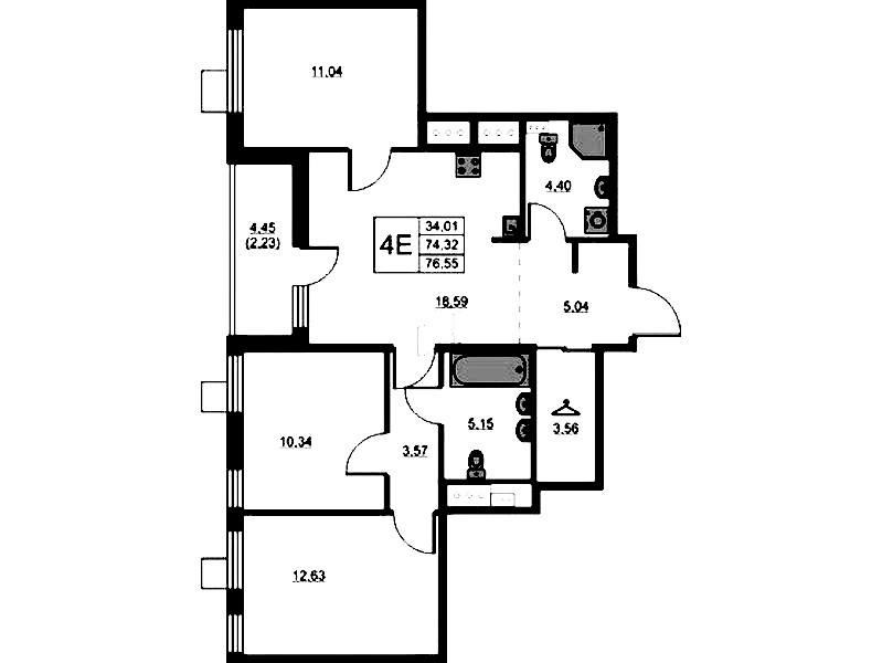 3-комнатная квартира 76.55 м², 8/13 эт., ЖК «RESPECT»