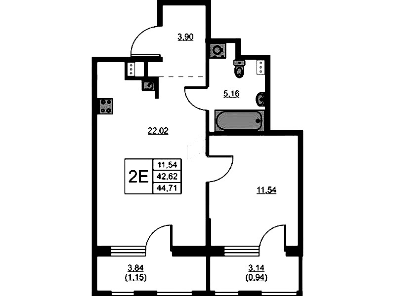 1-комнатная квартира 44.71 м², 2/13 эт., ЖК «RESPECT»