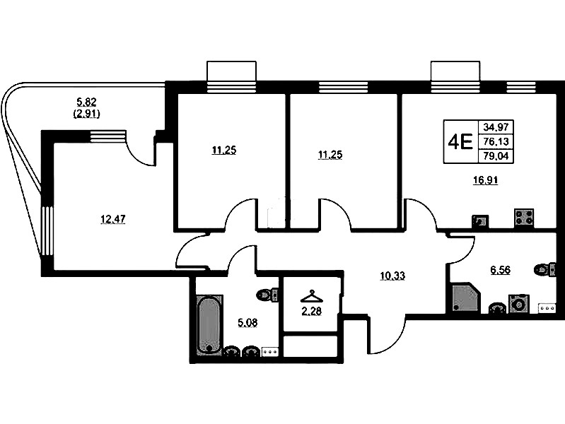 3-комнатная квартира 79.04 м², 2/13 эт., ЖК «RESPECT»