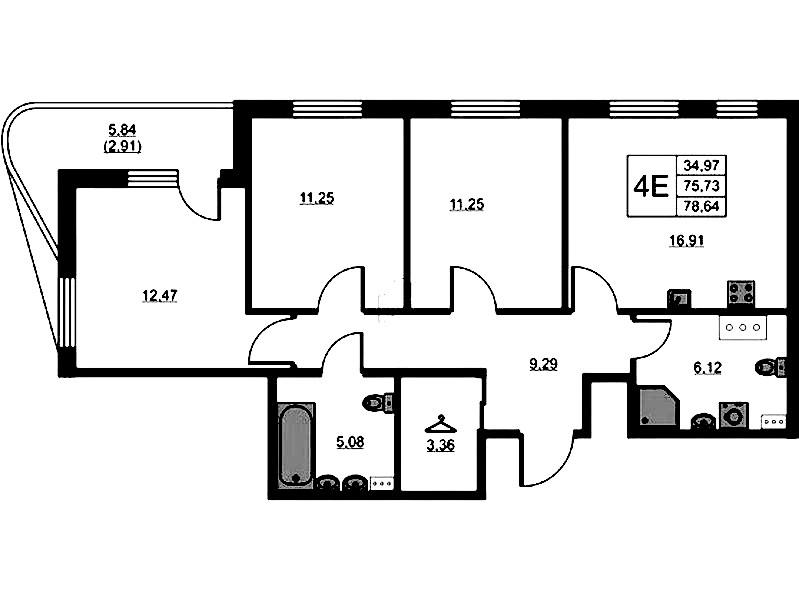 3-комнатная квартира 78.64 м², 4/13 эт., ЖК «RESPECT»