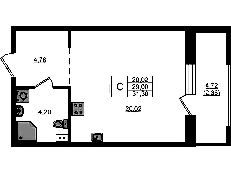 Квартира студия 31.36 м², 2/13 эт., ЖК «RESPECT»
