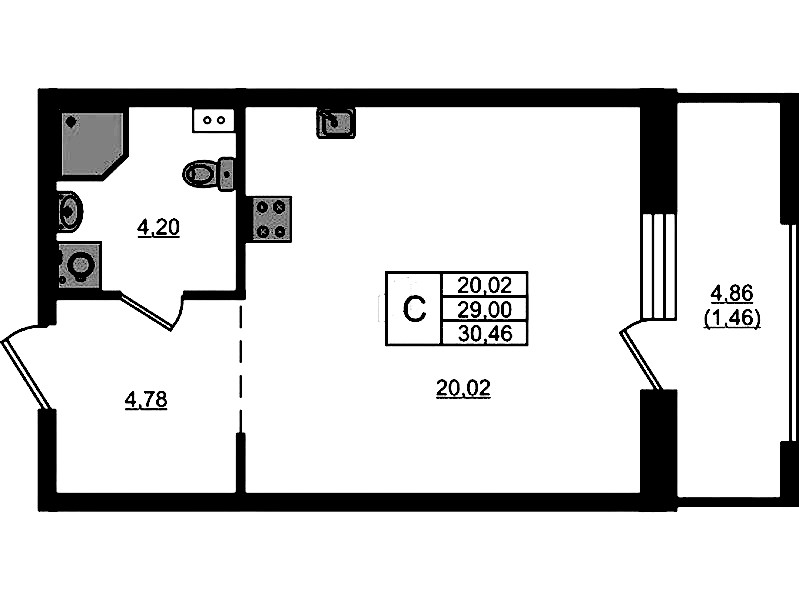 Квартира студия 30.46 м², 2/13 эт., ЖК «RESPECT»