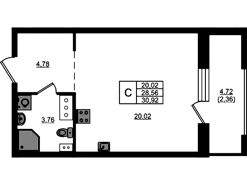 Квартира студия 30.92 м², 6/13 эт., ЖК «RESPECT»