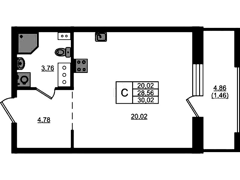 Квартира студия 30.02 м², 6/13 эт., ЖК «RESPECT»