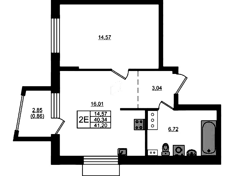1-комнатная квартира 41.2 м², 6/13 эт., ЖК «RESPECT»