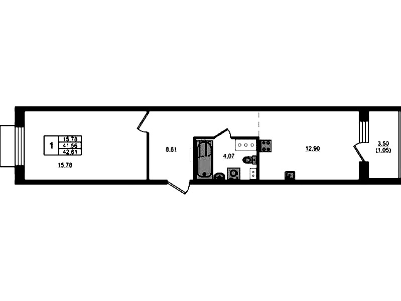 1-комнатная квартира 42.61 м², 7/13 эт., ЖК «RESPECT»