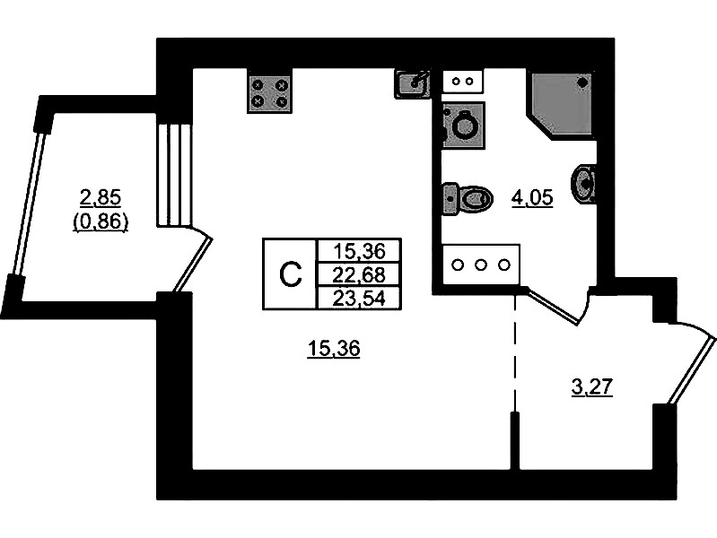 Квартира студия 23.54 м², 8/13 эт., ЖК «RESPECT»
