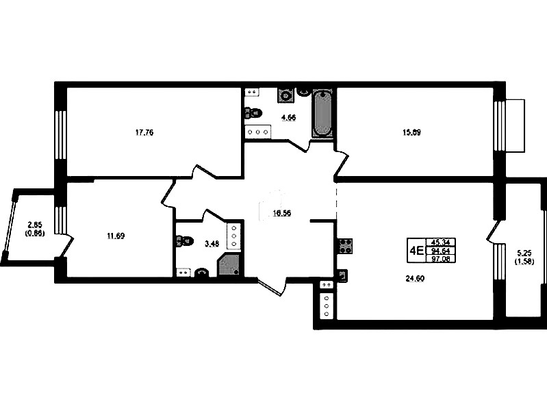 3-комнатная квартира 97.08 м², 3/13 эт., ЖК «RESPECT»