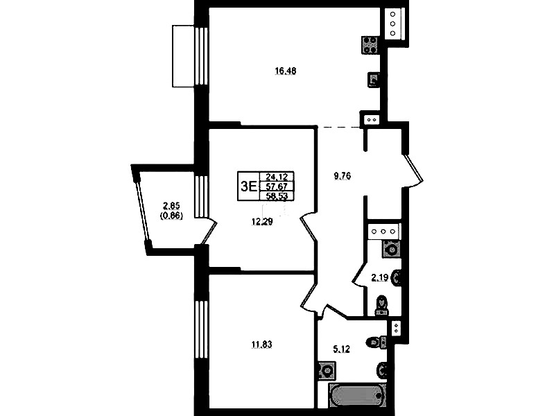 2-комнатная квартира 58.53 м², 6/13 эт., ЖК «RESPECT»