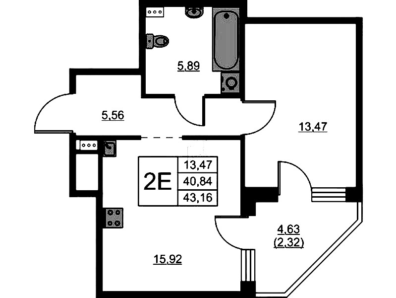 1-комнатная квартира 43.16 м², 2/13 эт., ЖК «RESPECT»