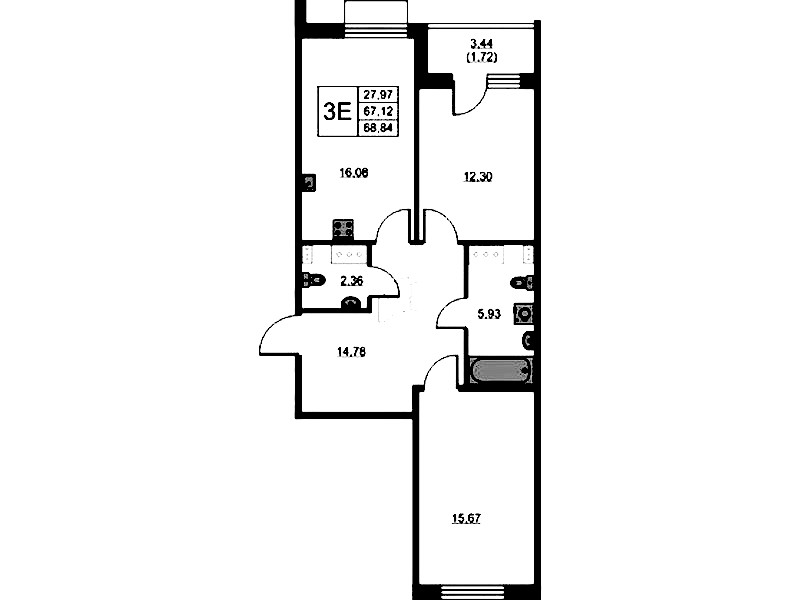 2-комнатная квартира 68.84 м², 5/13 эт., ЖК «RESPECT»