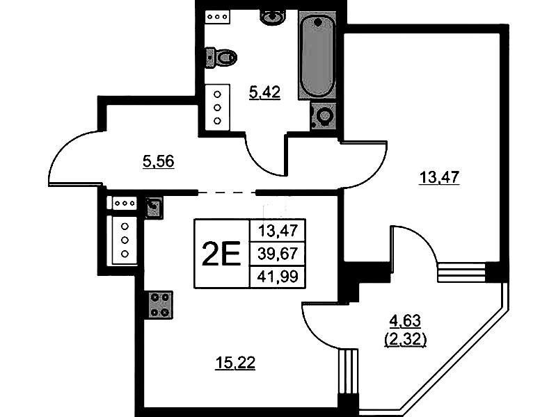 1-комнатная квартира 41.99 м², 6/13 эт., ЖК «RESPECT»