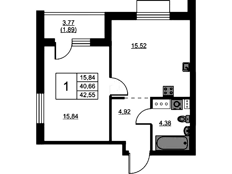 1-комнатная квартира 42.55 м², 6/13 эт., ЖК «RESPECT»