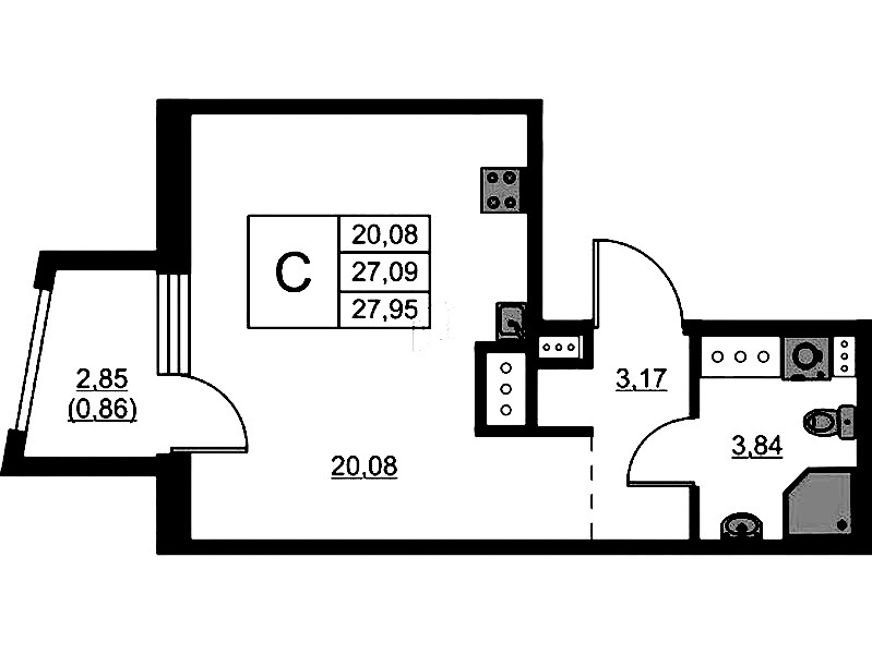 Квартира студия 27.95 м², 13/13 эт., ЖК «RESPECT»