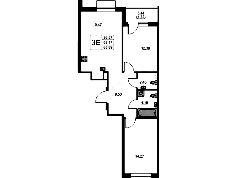 2-комнатная квартира 63.89 м², 2/13 эт., ЖК «RESPECT»