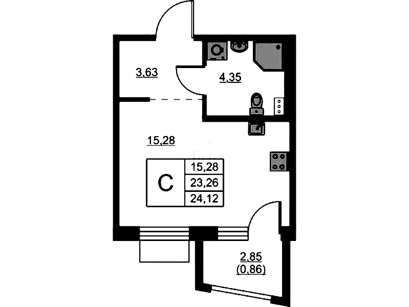 Квартира студия 24.12 м², 2/13 эт., ЖК «RESPECT»