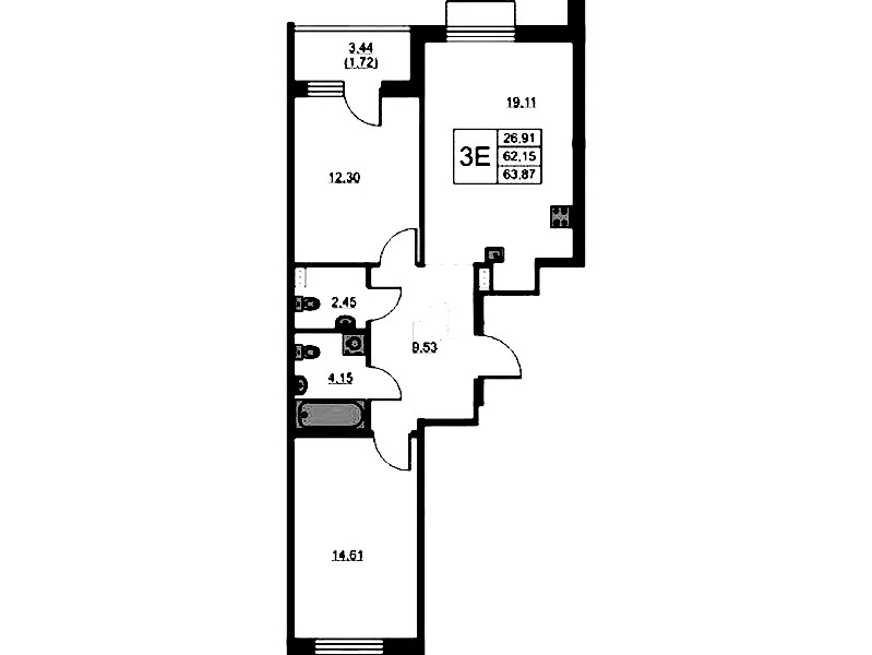 2-комнатная квартира 63.87 м², 2/13 эт., ЖК «RESPECT»