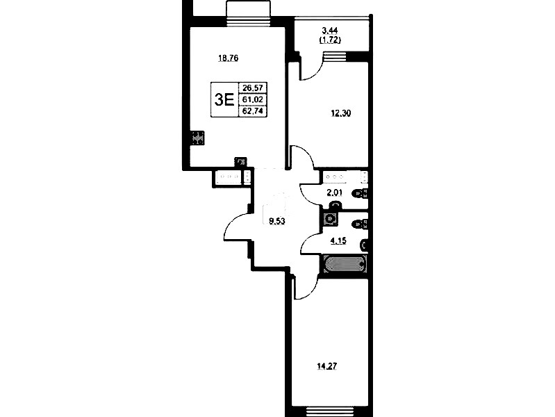 2-комнатная квартира 62.74 м², 4/13 эт., ЖК «RESPECT»