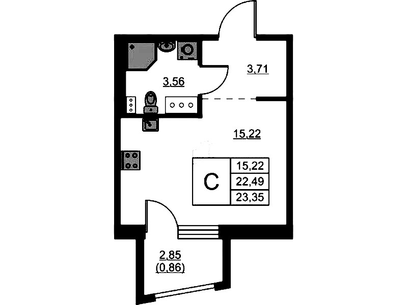 Квартира студия 23.35 м², 4/13 эт., ЖК «RESPECT»