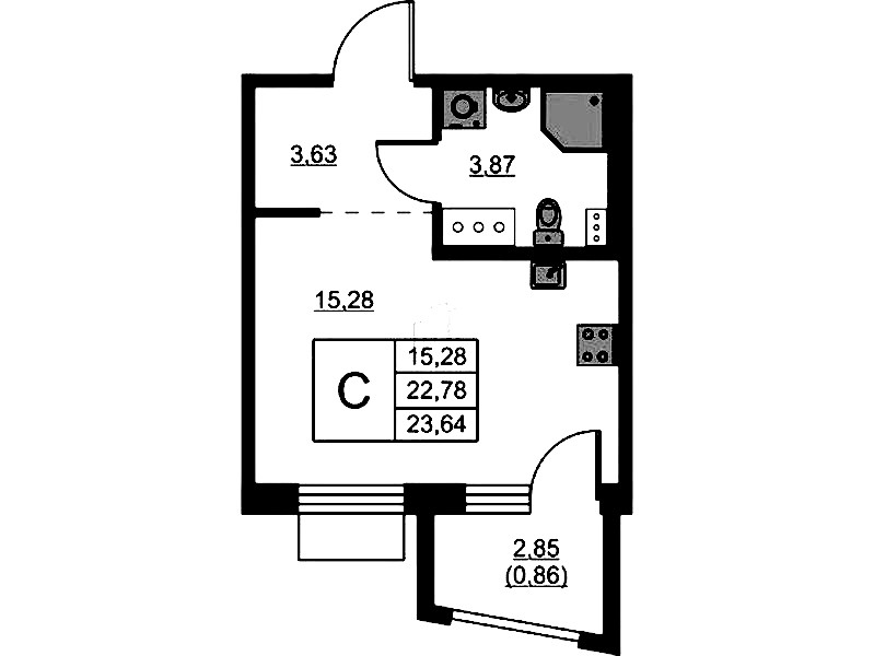 Квартира студия 23.64 м², 5/13 эт., ЖК «RESPECT»