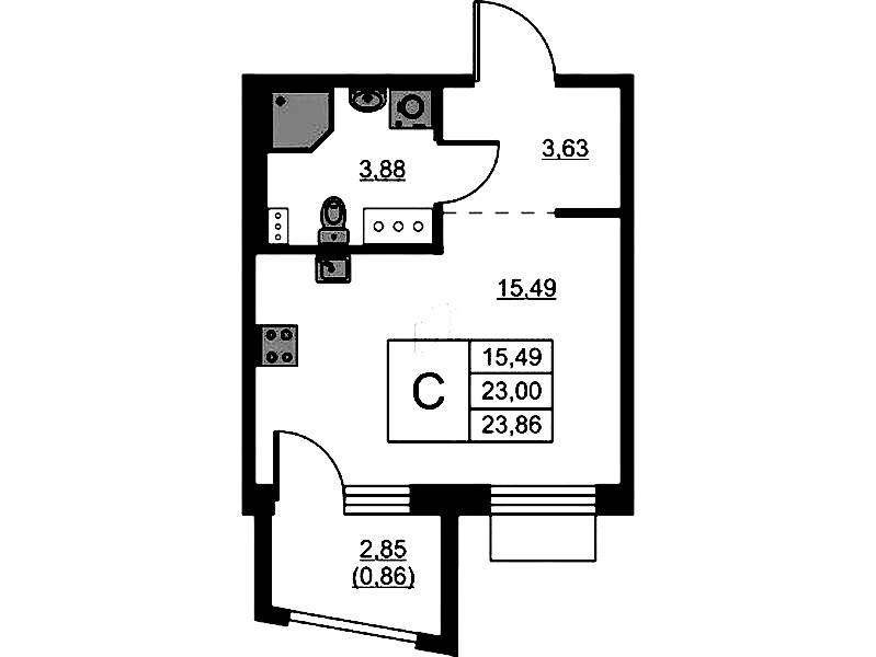 Квартира студия 23.86 м², 6/13 эт., ЖК «RESPECT»