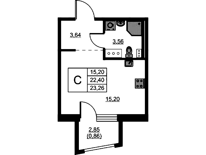 Квартира студия 23.26 м², 4/13 эт., ЖК «RESPECT»