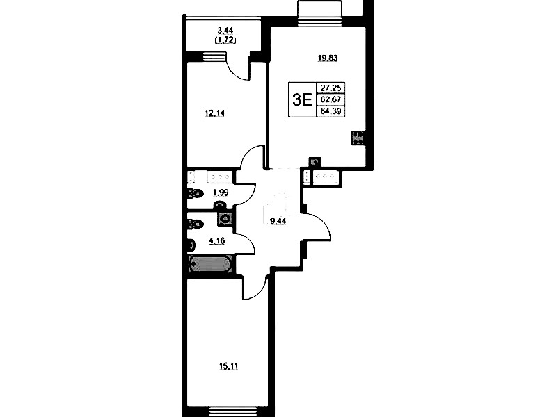 2-комнатная квартира 64.39 м², 4/13 эт., ЖК «RESPECT»