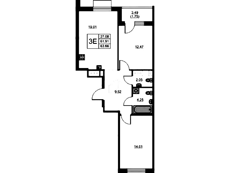 2-комнатная квартира 63.66 м², 5/13 эт., ЖК «RESPECT»