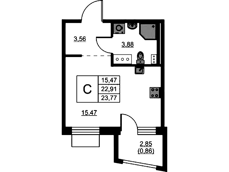 Квартира студия 23.77 м², 5/13 эт., ЖК «RESPECT»